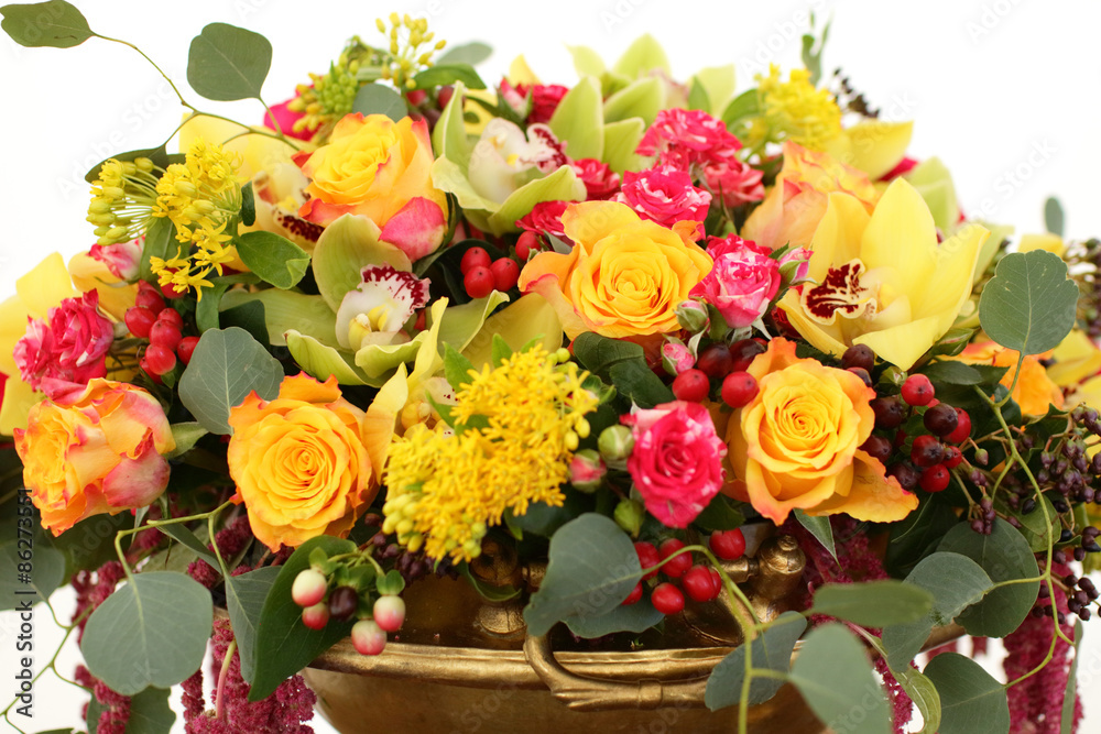 Obraz premium beautiful bouquet of red, yellow, white flowers close-up