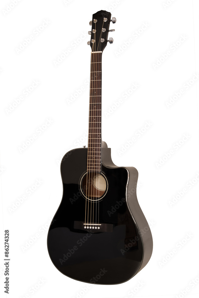 chitarra nera in fondo bianco