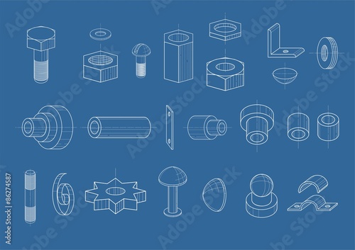 Drawings. Set of drawings of different components in the vector.