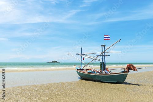 Hua- Hin beach and ship, is famous, Thailand.