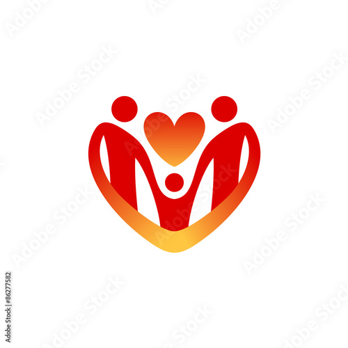Child care logo template. Shape of the heart silhouette.