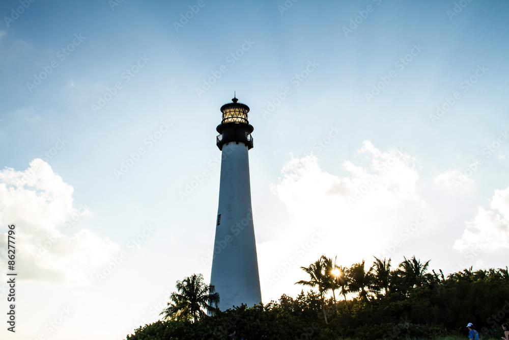 Lighthouse on sunset at the Florida State Park, Key Biscayne