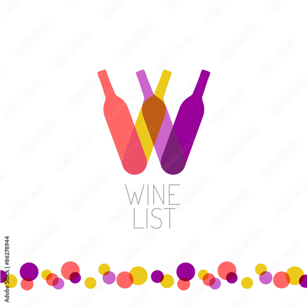 Wine list restaurant menu title transparent style logo. Letter W
