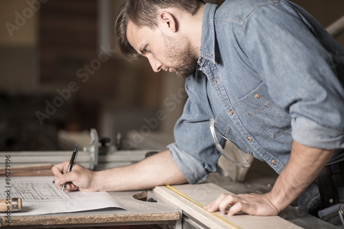 Focused carpenter at work