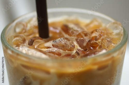 close up ice caramel macchiato