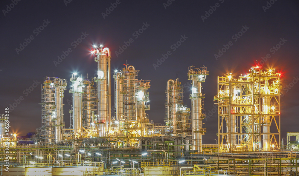 Night scene of refinery factory