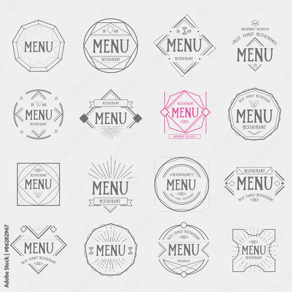 Restaurant menu logo vintage label, retro design. Business vector badge design elements.