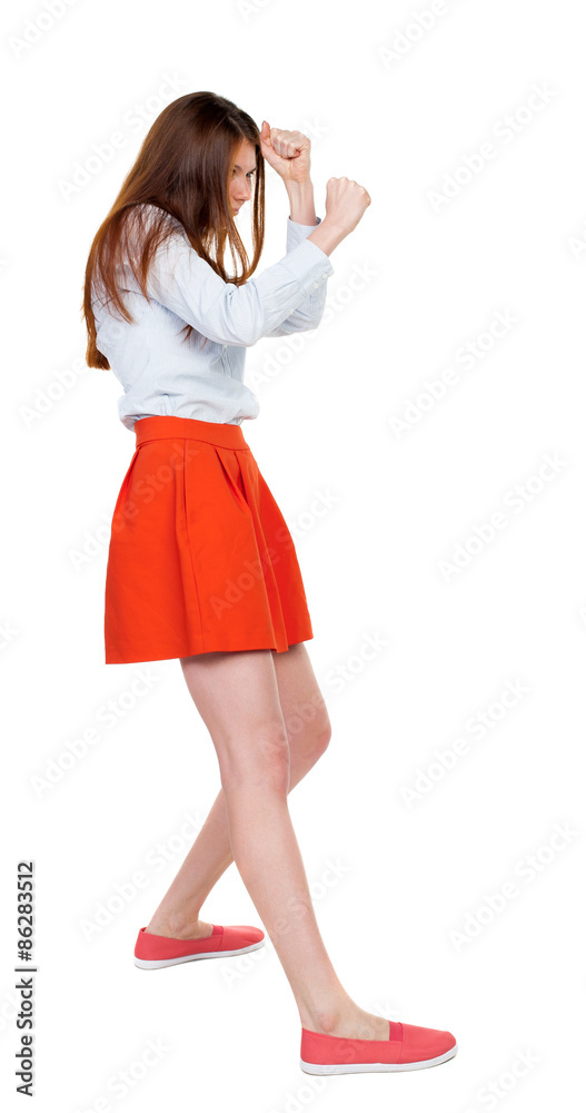 skinny woman funny fights waving his arms and legs. skinny woman funny fights waving his arms and legs.