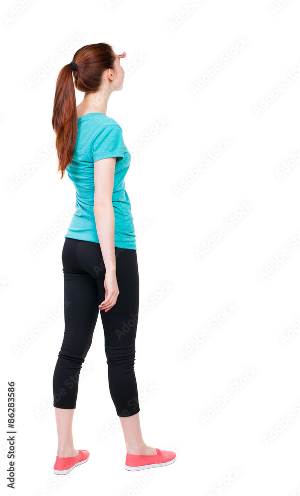 back view of standing young beautiful woman. girl watching. back view of standing young beautiful woman. girl watching.