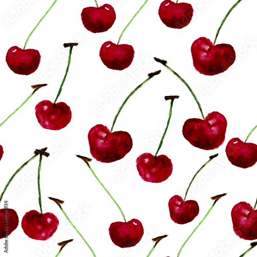 Vector watercolor seamless bright cherry pattern. EPS10
