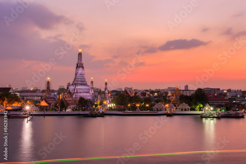 Wat Arun Buddhist religious places in twilight time, Bangkok, Thailand