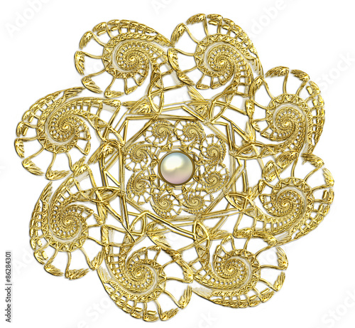Murais de parede fractal  of round gold brooch with pearls