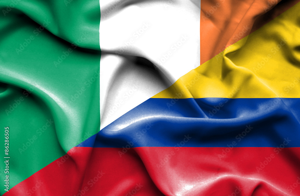 Waving flag of Columbia and Ireland Waving flag of Columbia and Ireland