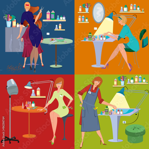 Beauty salon spa employees flat people