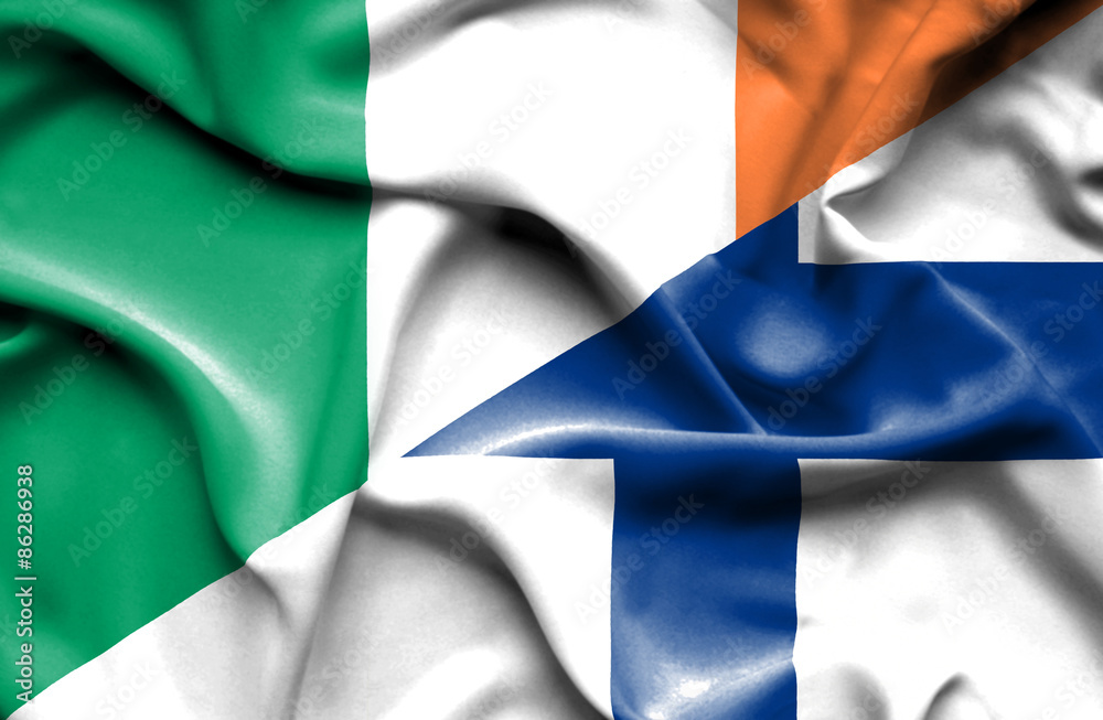 Obraz premium Waving flag of Finland and Ireland
