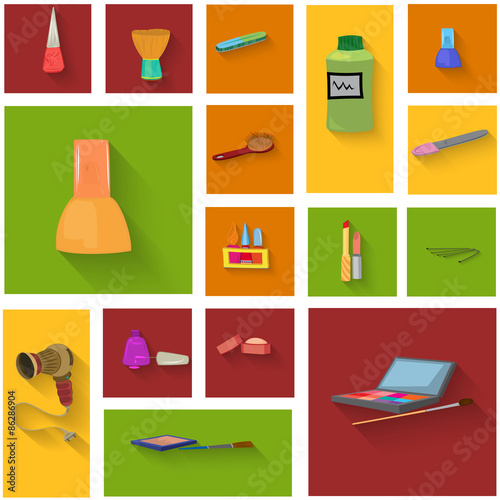 Beauty spa objects icon set flat design