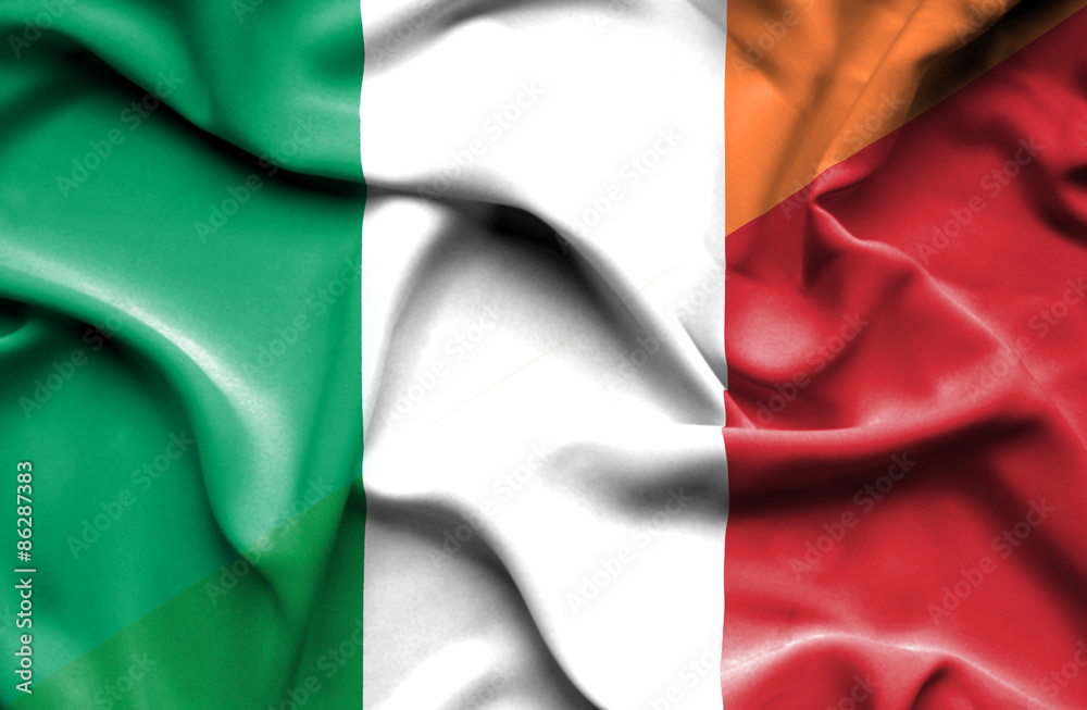 Waving flag of Italy and Ireland Waving flag of Italy and Ireland
