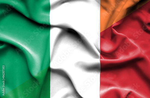 Waving flag of Italy and Ireland