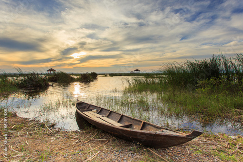 Fishing boat in lotus lake at khao sam roi yot national park  thailand