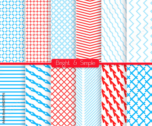 Bright and simple red and shades of blue pattern set