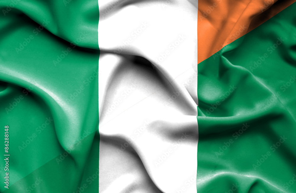 Obraz premium Waving flag of Nigeria and Ireland