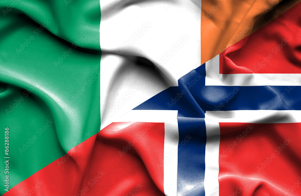 Obraz premium Waving flag of Norway and Ireland