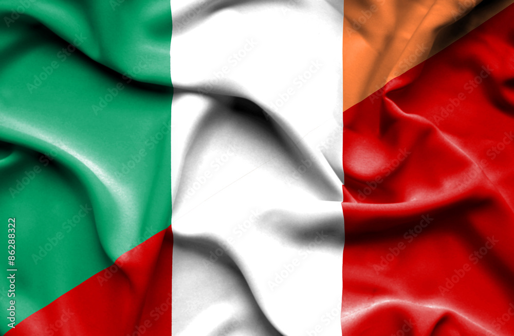 Waving flag of Peru and Ireland