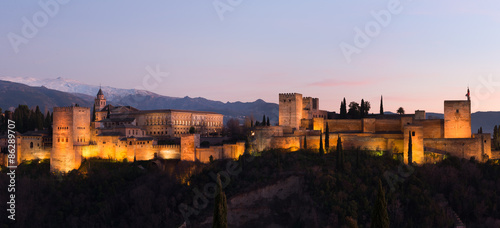 Beautiful Alhambra palace and surrounding mountains in Granada  Spain