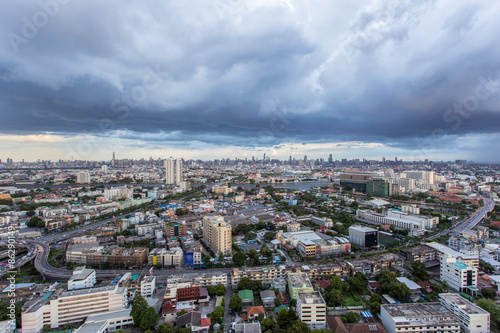 Top view bangkok city with raining day.