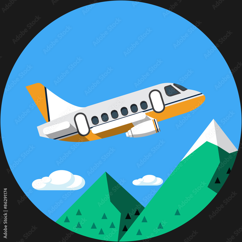 Fototapeta premium Flying over Mountains Vector Flat Illustration