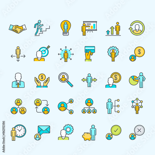Set of thin line color people icons for business and finance