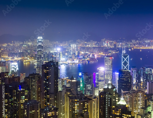 Night views of Hong Kong city from the viewpoint of Victoria Peak