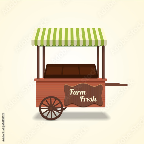 vector illustration of Retro vector farm fresh cart on beige bac