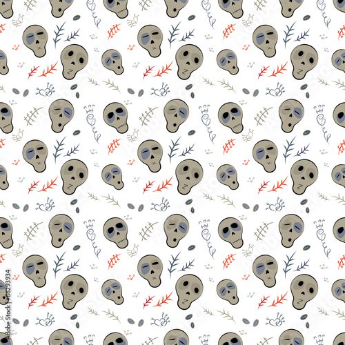 Seamless pattern skulls on a white