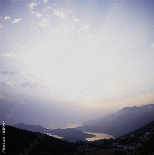Morning mist mountains during sunrise  Fethiye  Turkey