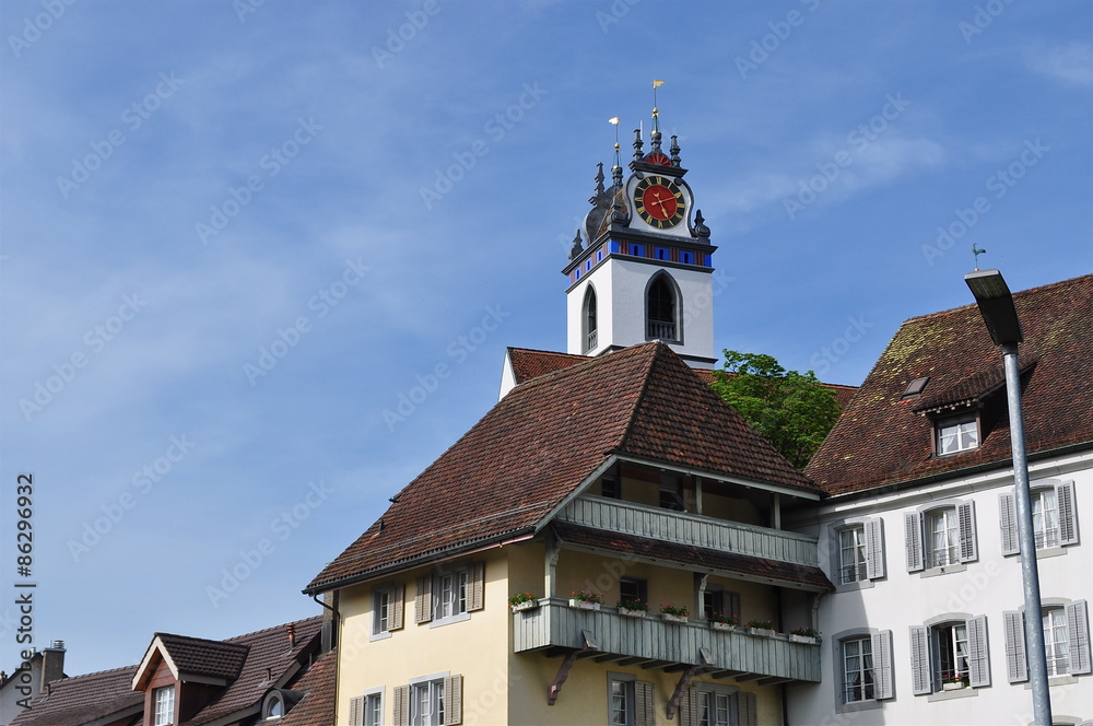 Obraz premium Stadthäuser mit Stadtkirche, Aarau, 
