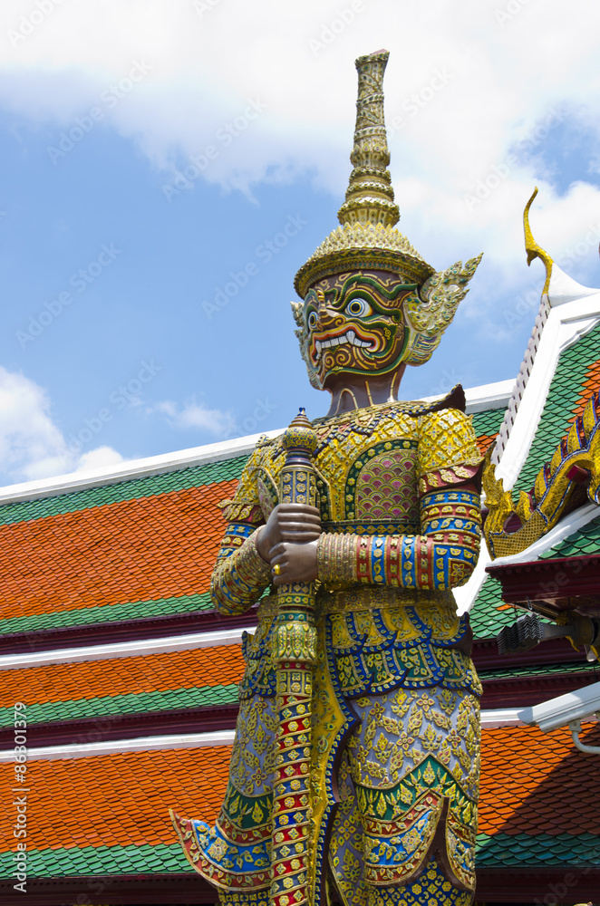 Giant guardian at Emerald Buddha Temple Bangkok Thailand