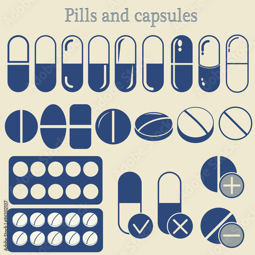 capsules and pill icon set