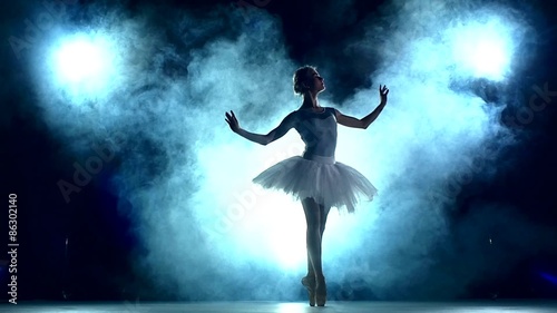 graceful ballerina doing a workout in the classroom, slow motion