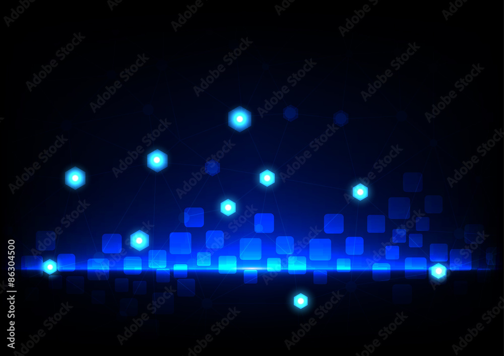 abstract mesh with rectangle and hexagon on blue background tech