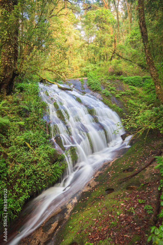 Waterfall in hill evergreen forest of Doi Inthanon, Chiang Mai, Thailand Waterfall in hill evergreen forest of Doi Inthanon, Chiang Mai, Thailand