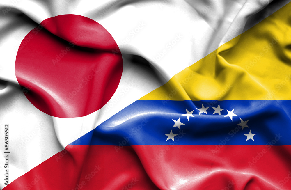 Fototapeta premium Waving flag of Venezuela and Japan