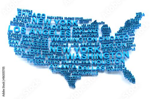 USA map formed by names of major cities #86305705
