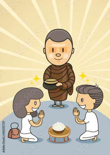 boy and girl praying from monk