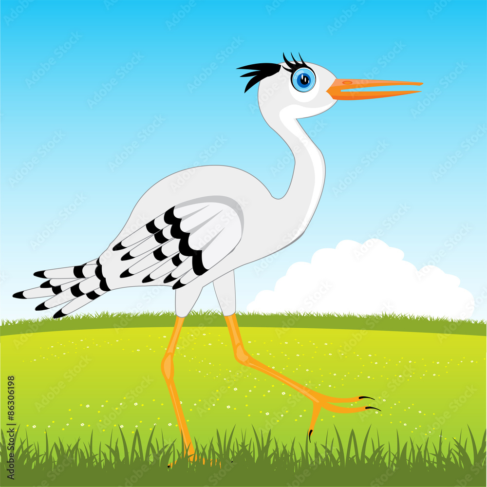 Naklejka premium Stork on glade