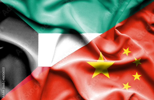 Waving flag of China and Kuwait