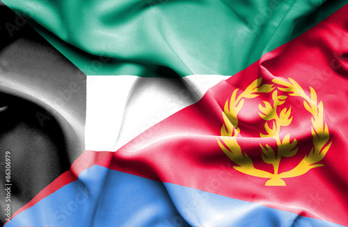 Waving flag of Eritrea and Kuwait