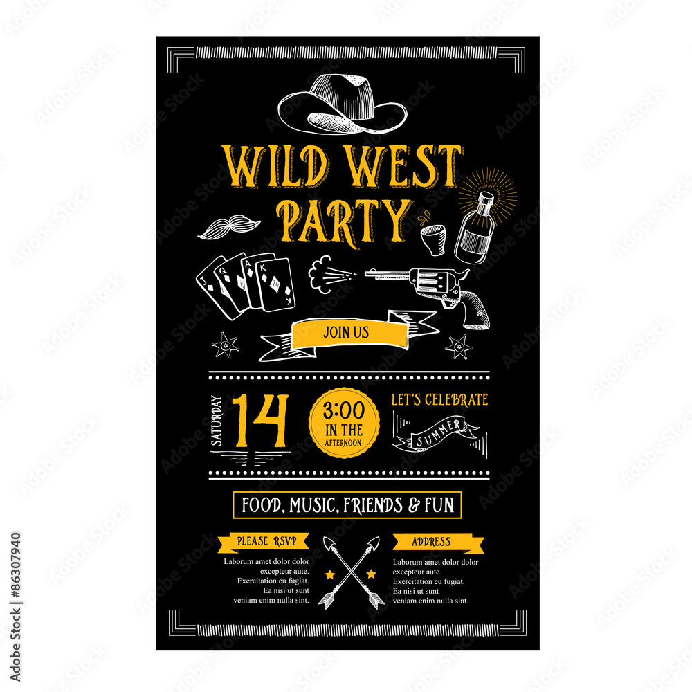 Invitation wild west party flyer.Typography and design.