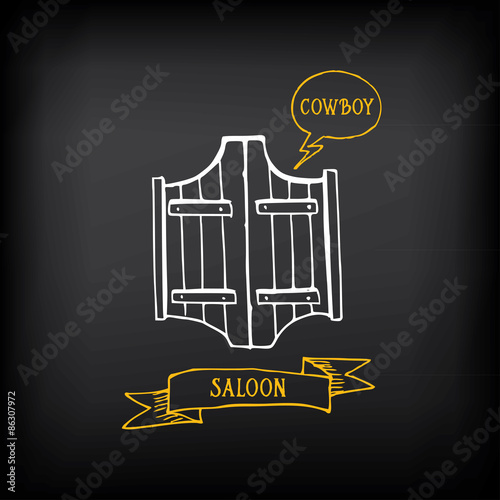 Western saloon door. Sketch vector design.