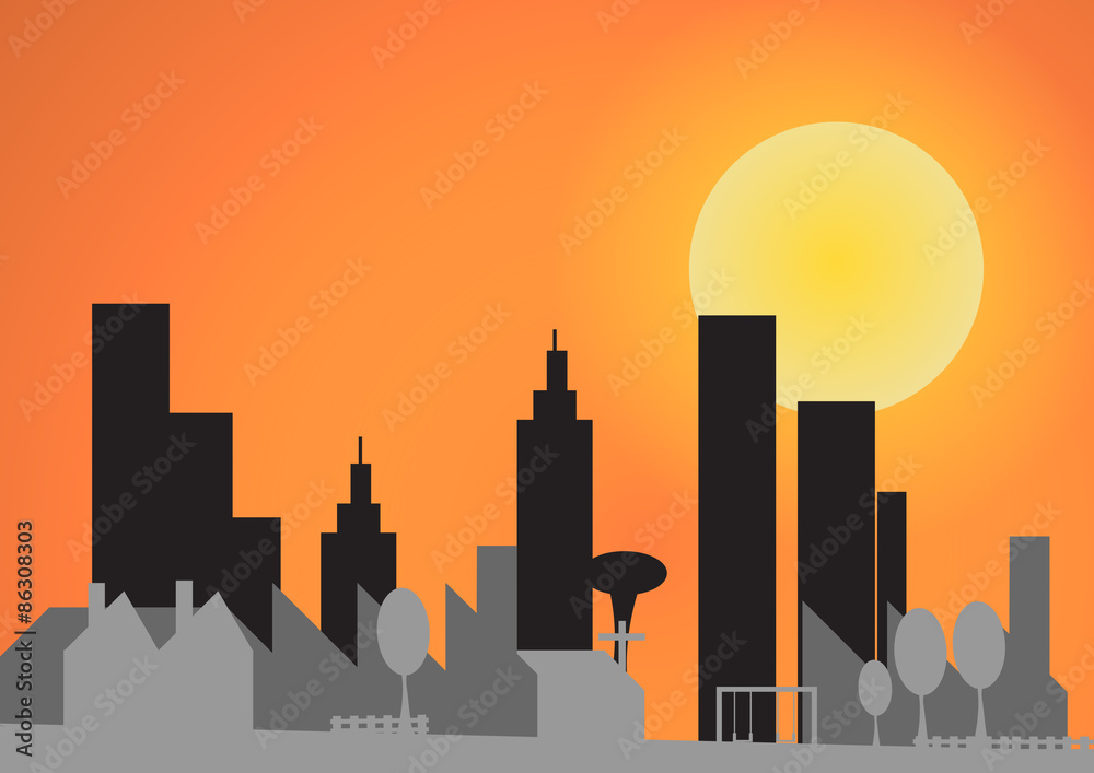 Vector : City view before sunset background